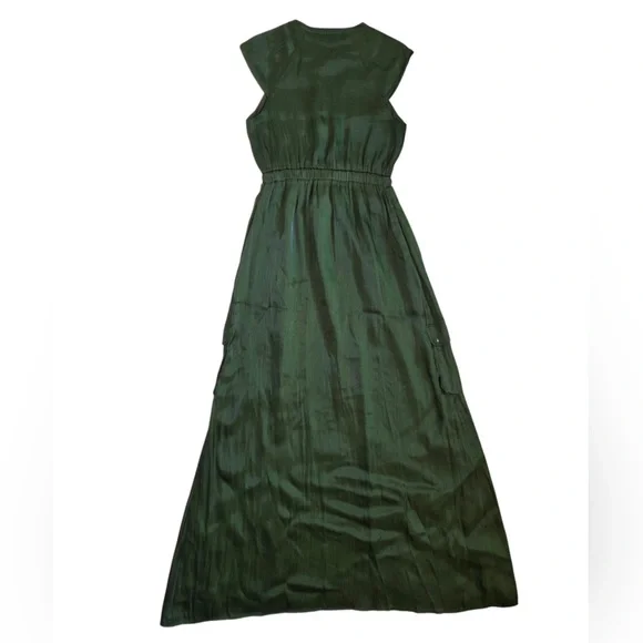 Guess Olive Green Military Style Cargo alike Pockets Maxi Dress - Picture 2 of 6